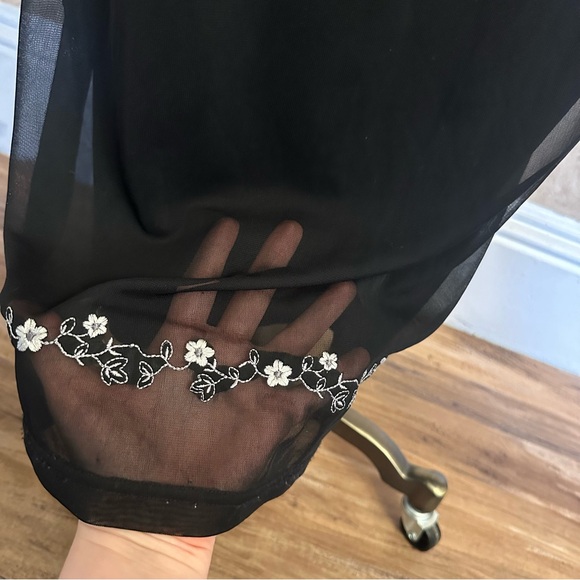 VTG 90s Black Mesh Layered Floral Embroidered Butterfly Square Neck Gown Dress - Picture 3 of 10